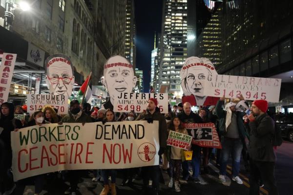 Pro-Palestine protestors march during a rally on Thursday, December 21, 2023 in New York, N.Y.   (James Keivom for New York Post)